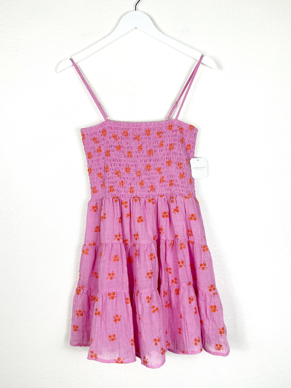 NEW Altar’d State pink embroidered smocked dress size M medium
